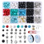 A SET Natural Stone Beads Kit Round Universe Galaxy Chakra Beads Volcanic Lava Beads For Bracelet Making DIY Earring Findings