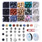 A SET Natural Stone Beads Kit Round Universe Galaxy Chakra Beads Volcanic Lava Beads For Bracelet Making DIY Earring Findings