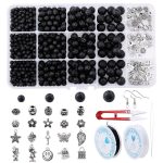 A SET Natural Stone Beads Kit Round Universe Galaxy Chakra Beads Volcanic Lava Beads For Bracelet Making DIY Earring Findings