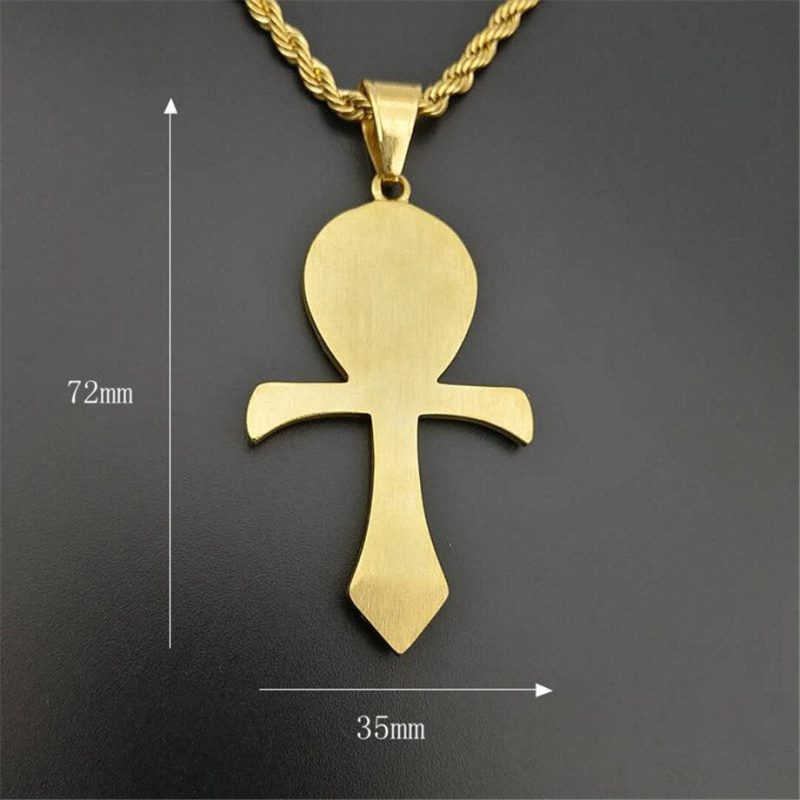 Egyptian Ankh Cross Pendant Necklace For Women/Men Gold Color Stainless Steel Eye of Horus Necklace Iced Out Bling Egypt Jewelry