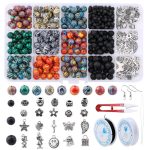 A SET Natural Stone Beads Kit Round Universe Galaxy Chakra Beads Volcanic Lava Beads For Bracelet Making DIY Earring Findings